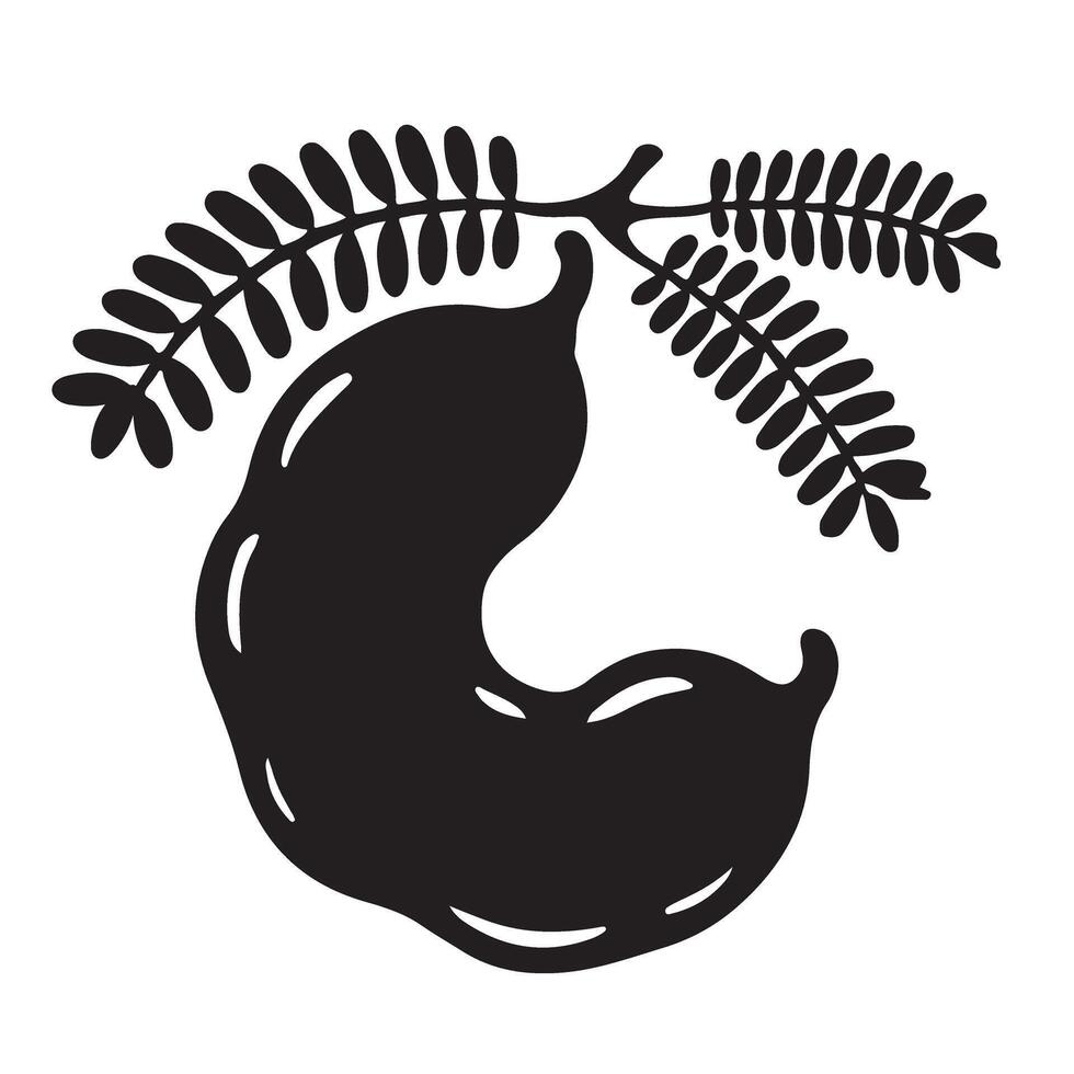 Tamarind Fruit with Leaves Silhouette Illustration vector