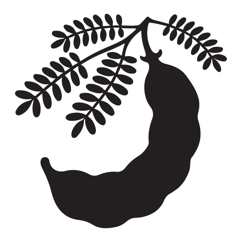 Silhouette Illustration of a Tamarind Fruit with Leaves vector