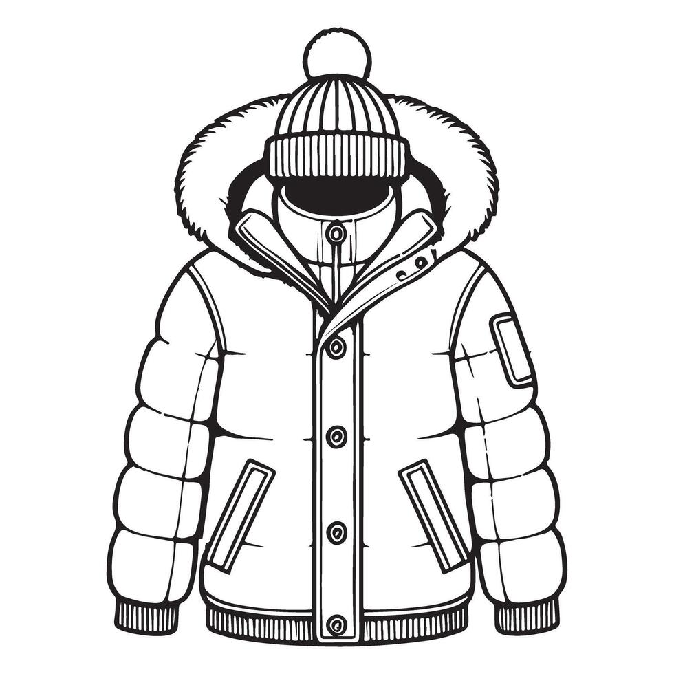 Winter Outfit with Puffer Jacket and Beanie Hat Illustration vector