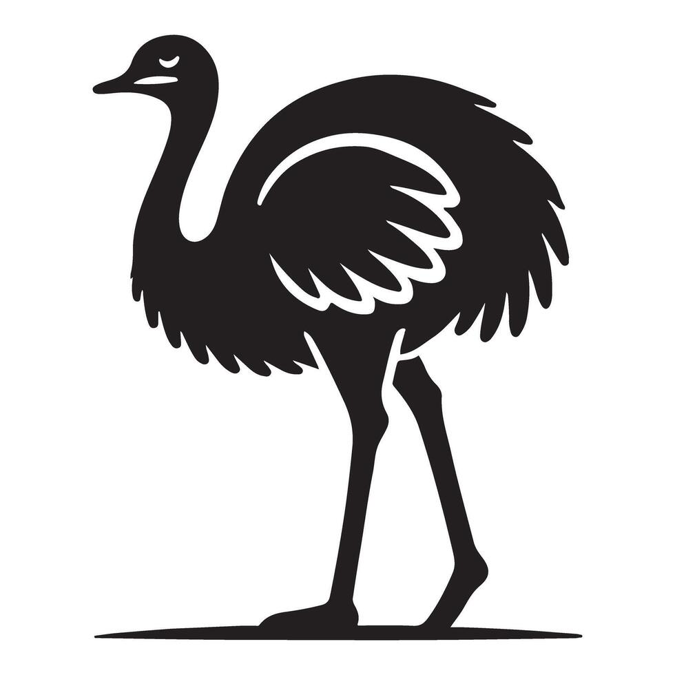 Silhouette Illustration of a Rhea Bird Standing Tall vector