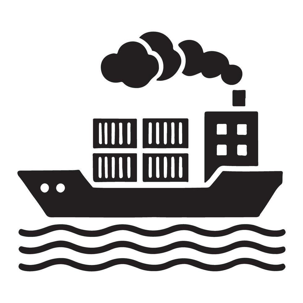 Silhouette Illustration of a Cargo Ship at Sea vector