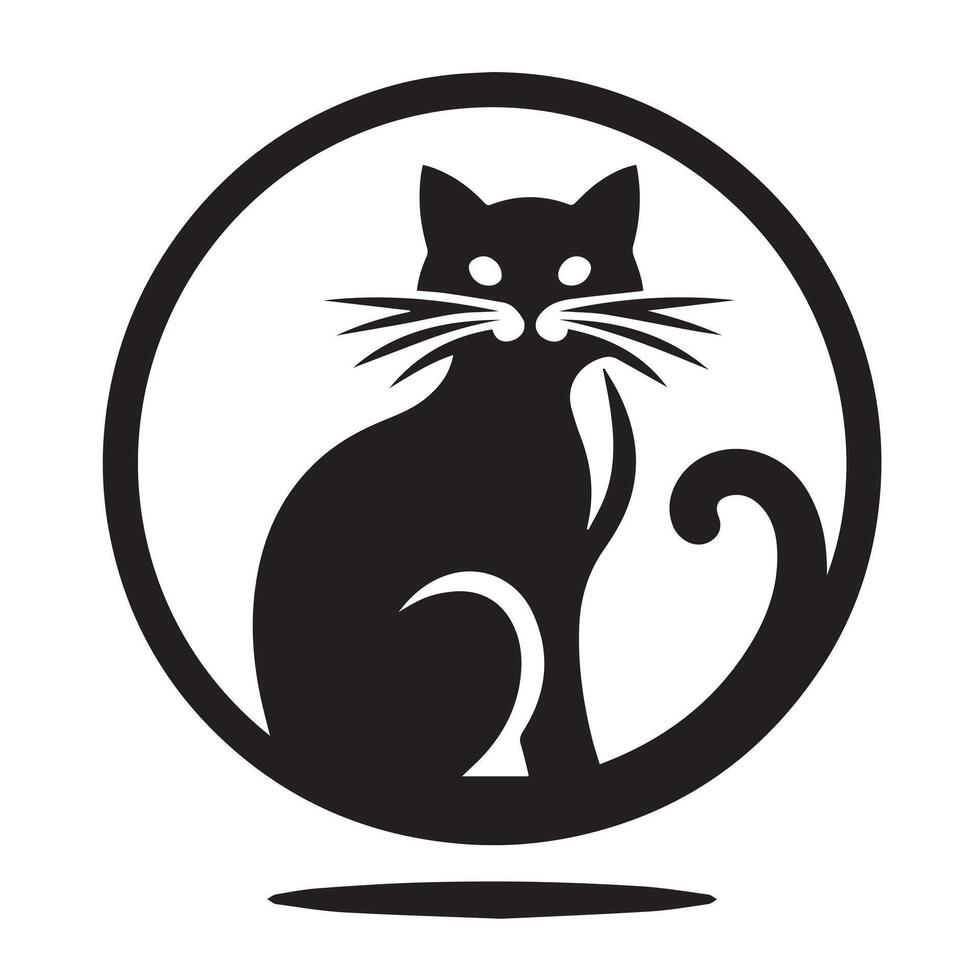 black silhouette of a cat, featuring a stylized, ornate design. vector