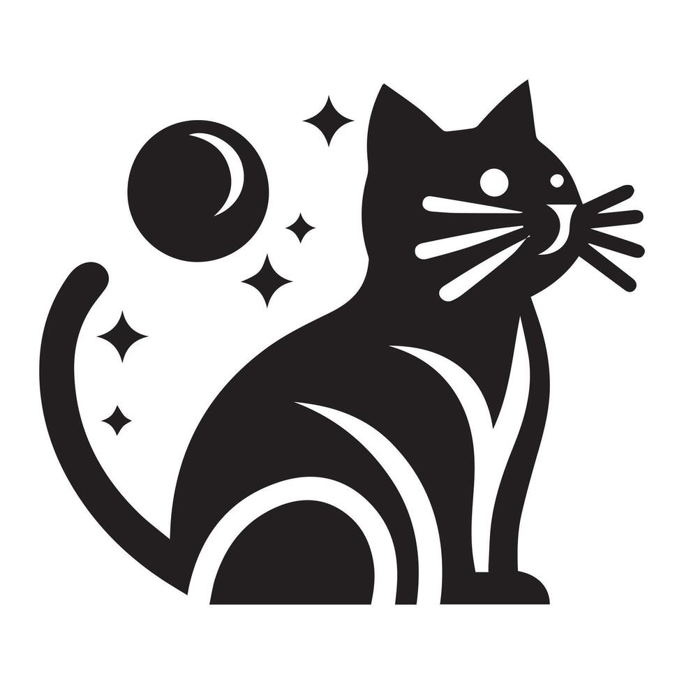 A stylized silhouette of a black cat, facing to the side, positioned within a crescent moon shape. vector