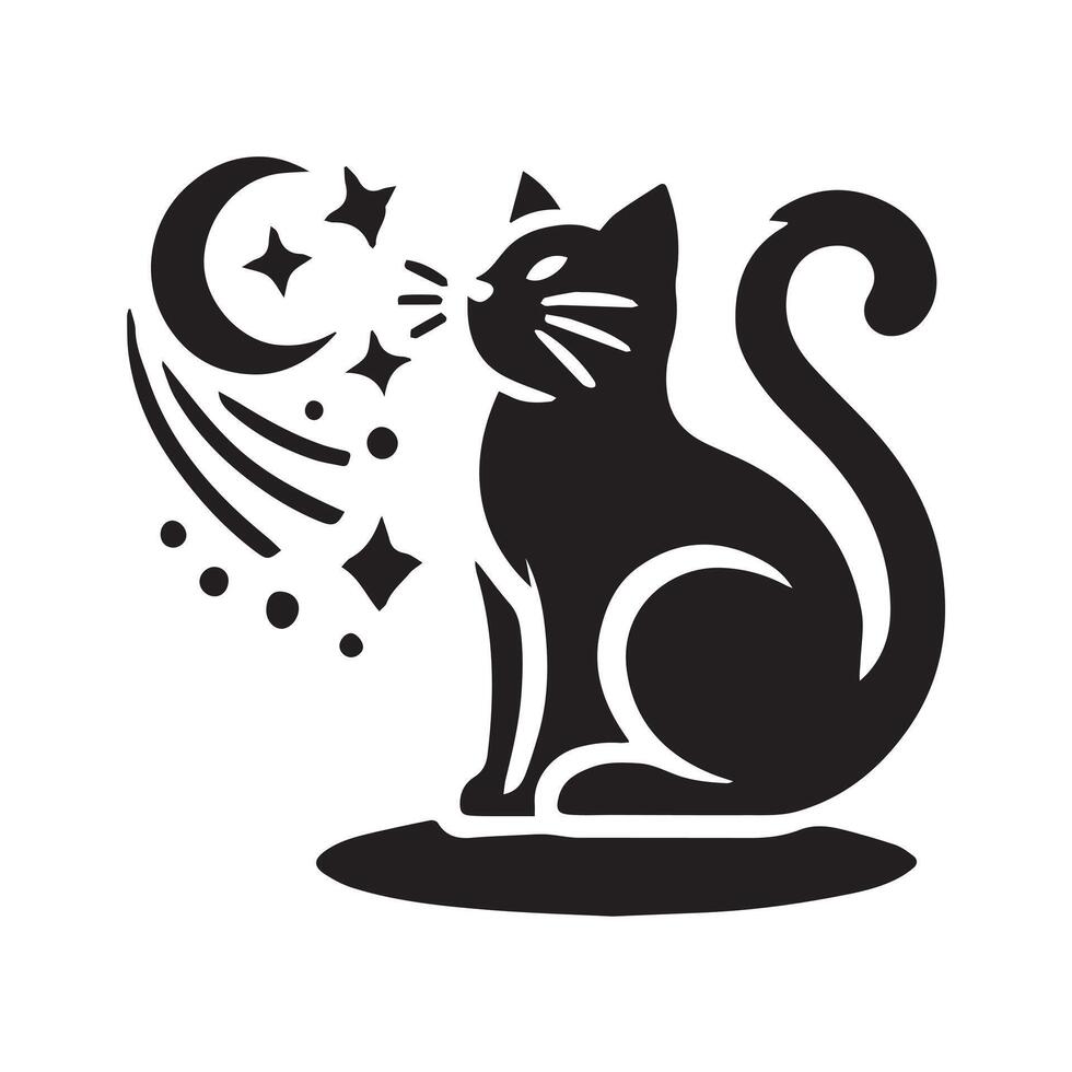 Black and White Cartoon Cat Illustration vector