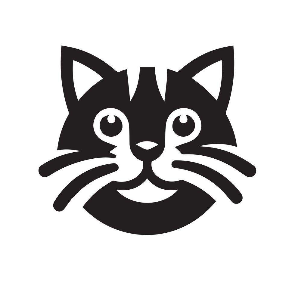 This is a stylized, black and white silhouette of a cartoon cat. vector