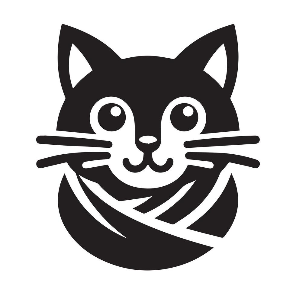 This striking black and white graphic showcases a stylized cat's head in profile view. vector