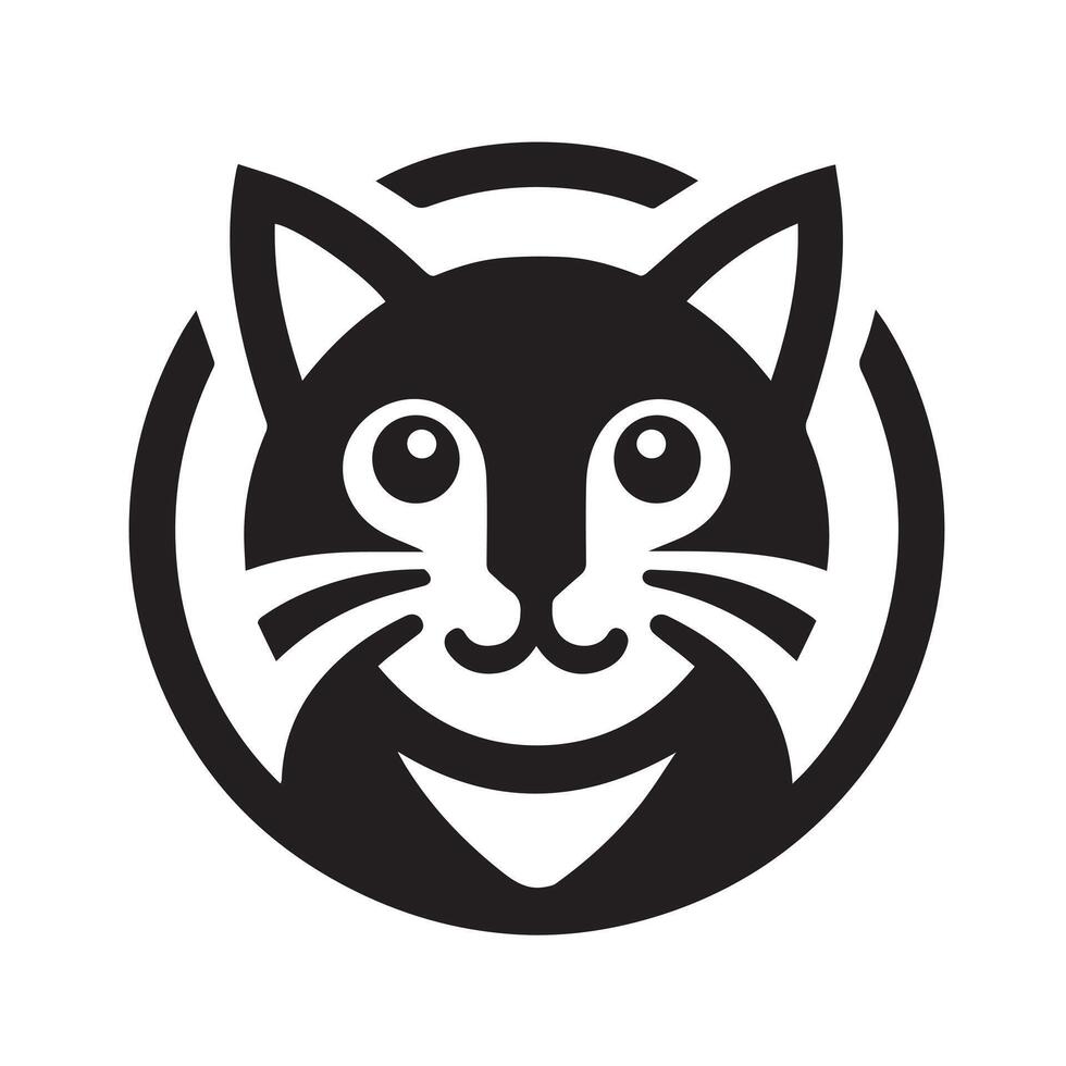 black and white illustration of a cat's head vector