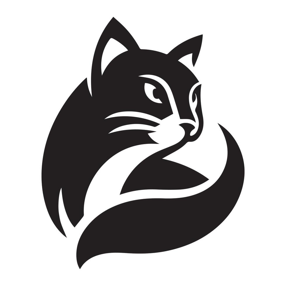 Black and White Cat Face Illustration vector