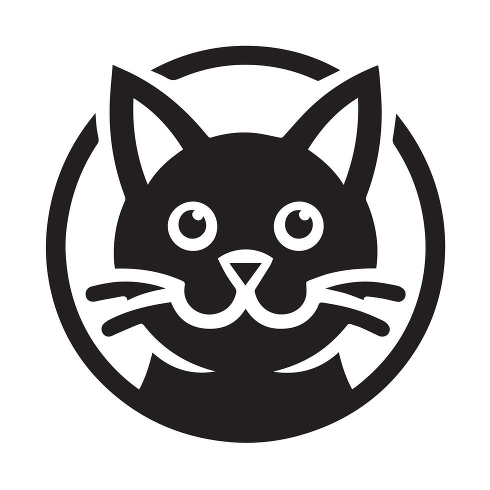 Cute Black Cat Silhouette in a Circle vector