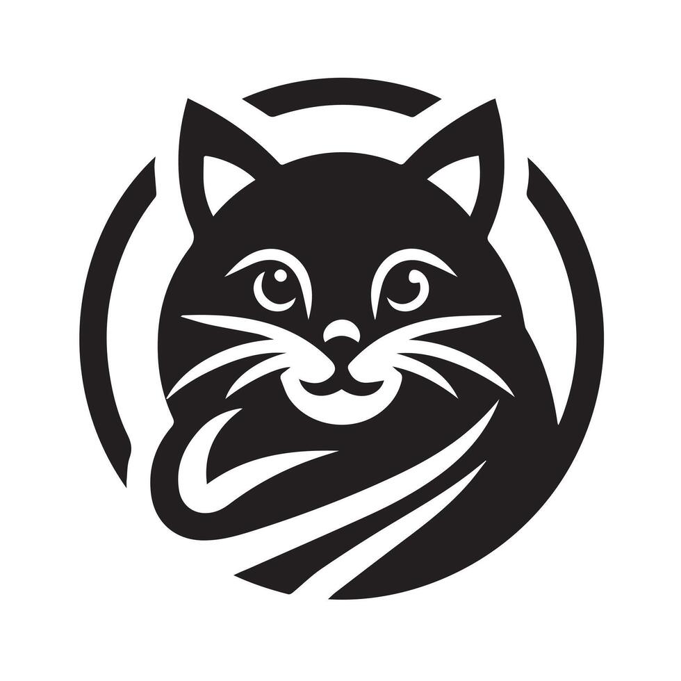 A stylized, black and white silhouette of a cat's head and flowing mane. vector