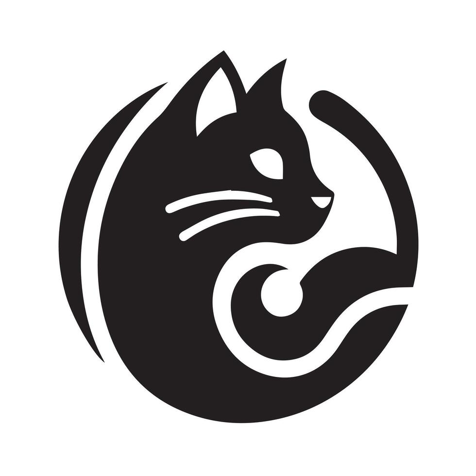 This simple, black and white illustration features a cartoon cat face. vector