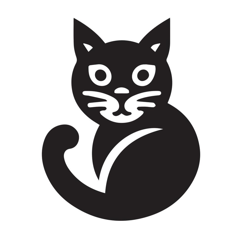 black and white, cartoon-like illustration of a cat's head. vector