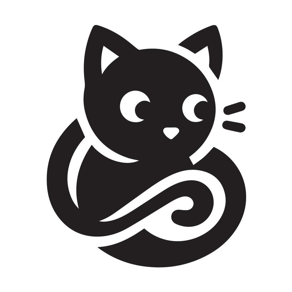 A minimalist, stylized logo of a cat's head and neck within a circular frame. vector