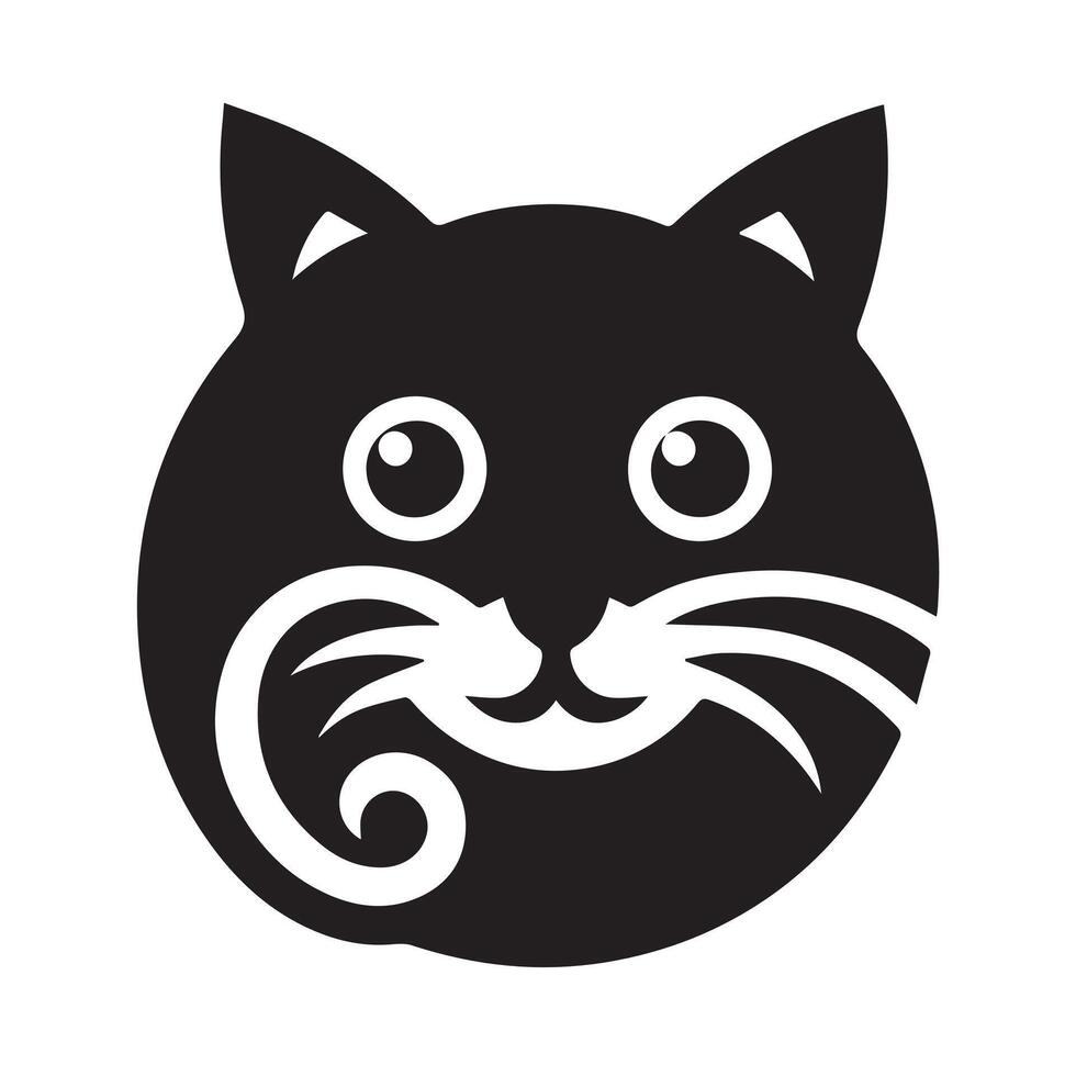A stylized, black and white graphic of a cat's head. vector