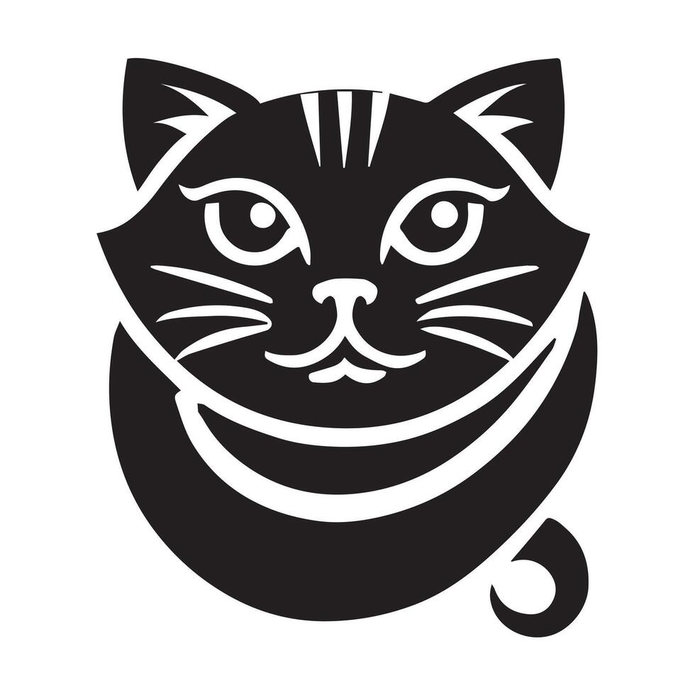 black and white illustration of a cat's face. vector