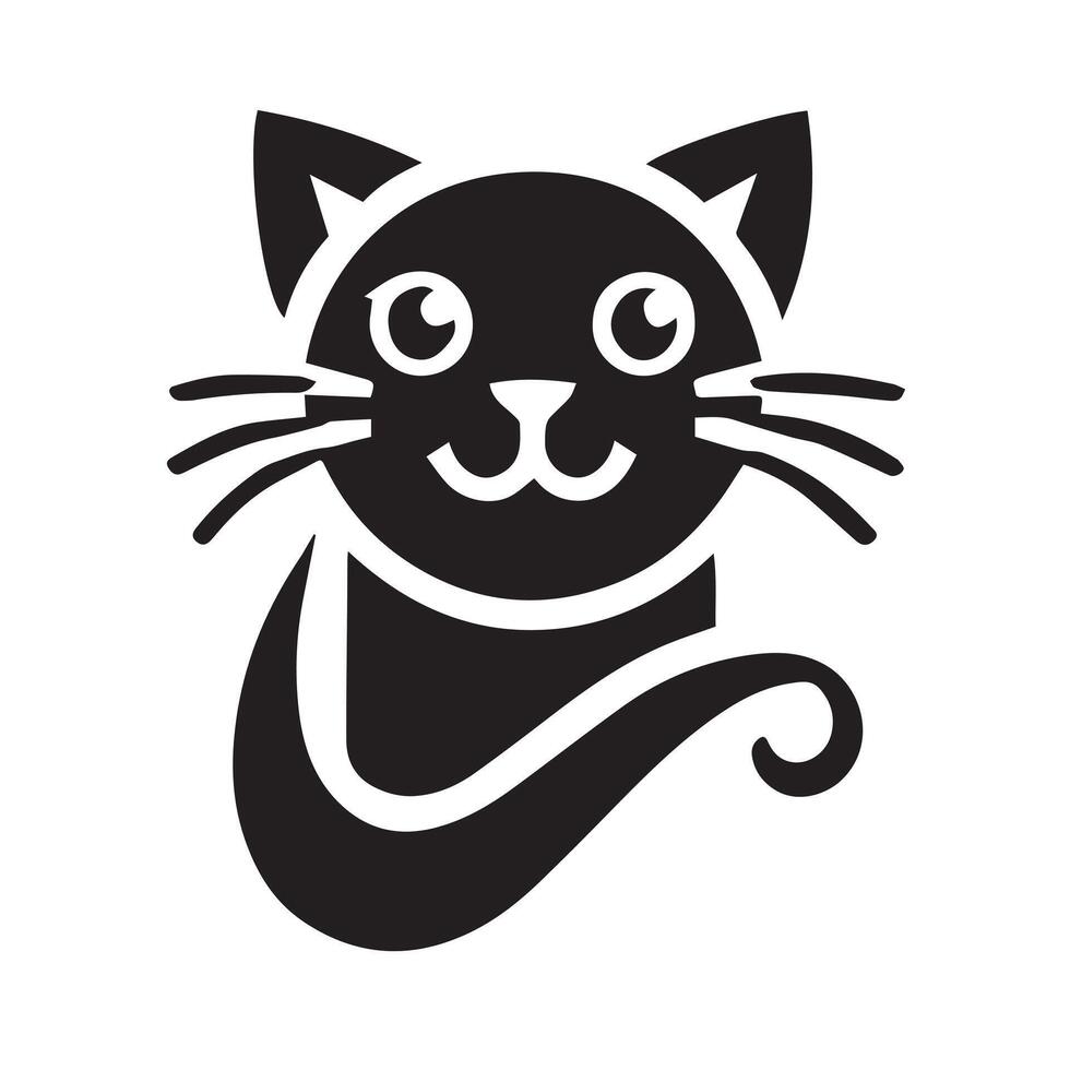 Black Cat Logo with Paw Print and Heart, symbolizing love and care. vector