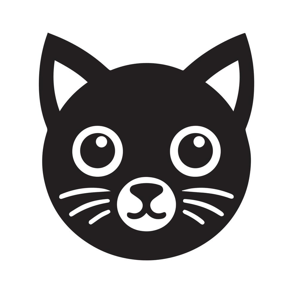 A stylized, black and white, cartoon-like illustration of a cat's head. vector