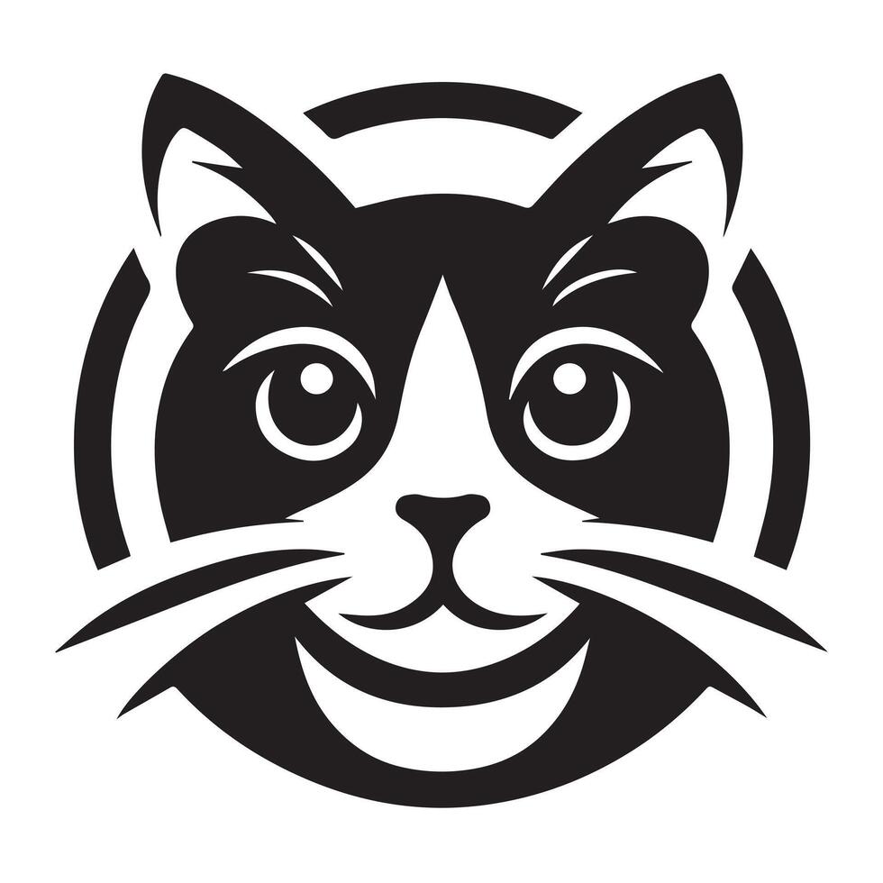 Black and White Cat Illustration in a Circle vector