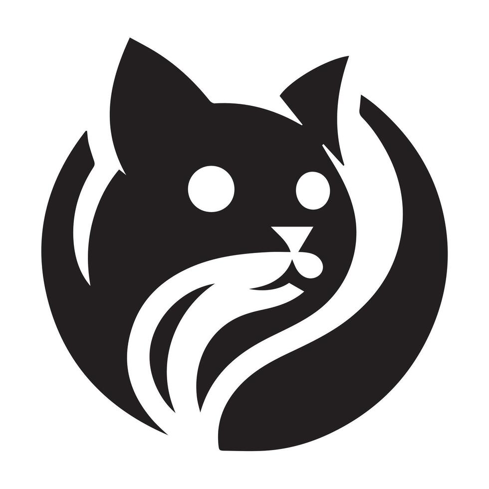 black and white graphic of a cat's head. vector