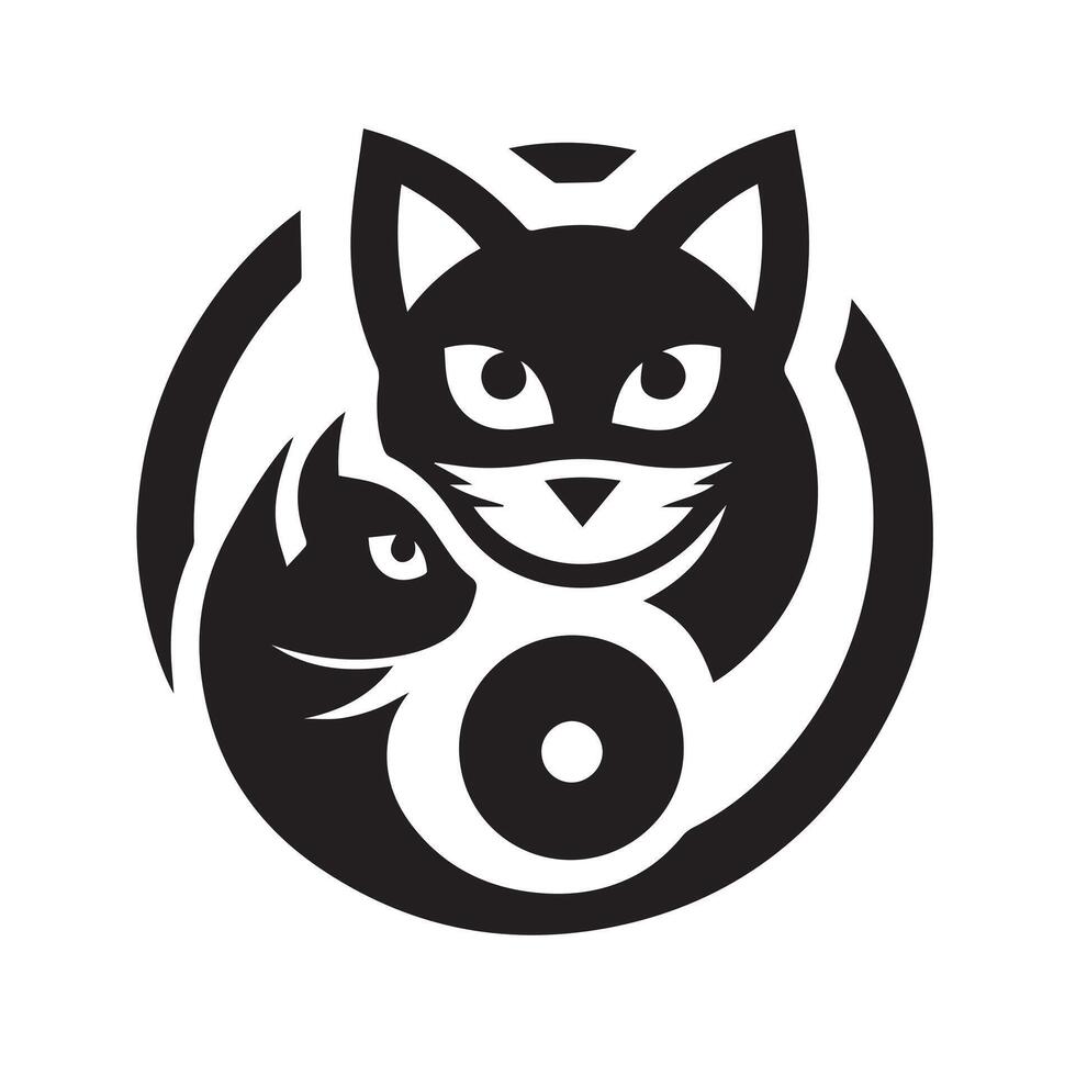 Stylish black and white cat head graphic design. vector