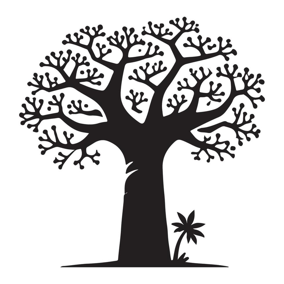 Magnificent Baobab Tree Silhouette Illustration vector