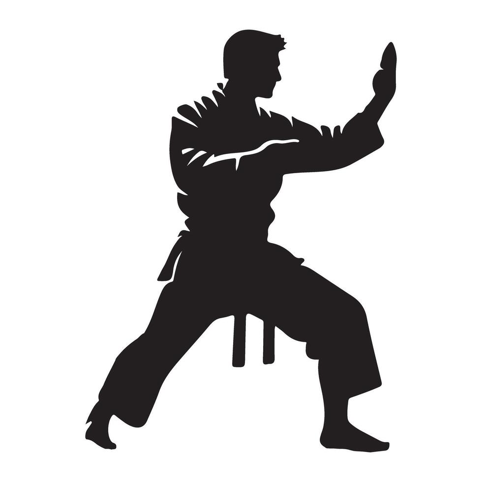 Karate Silhouette Illustration of a Martial Artist in a Stance vector
