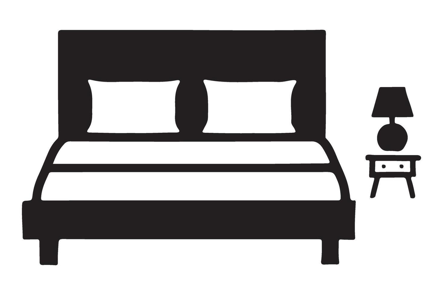 Modern Double Bed with Side Table Silhouette vector