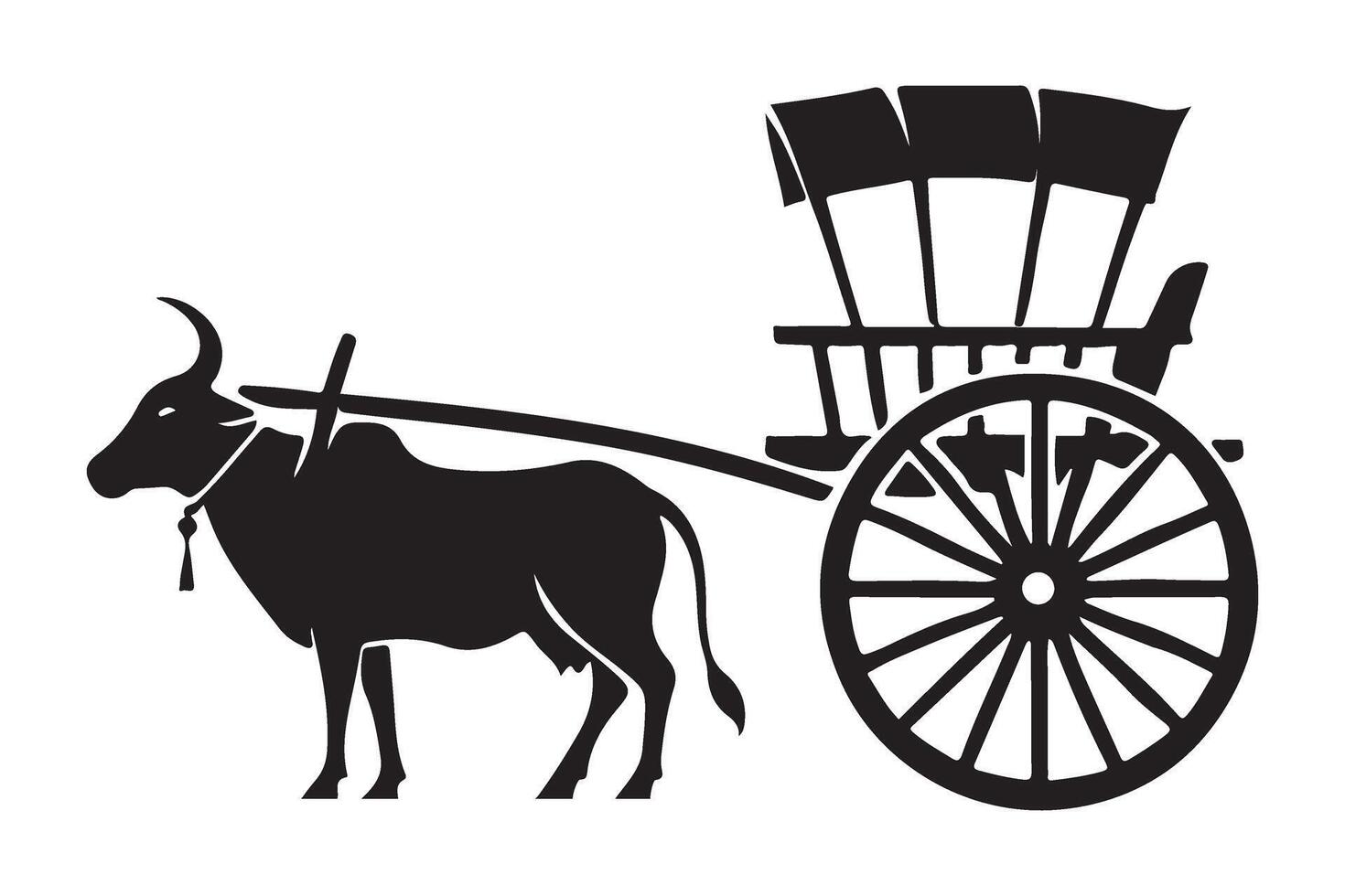 Silhouette Illustration of an Ox-Drawn Cart vector