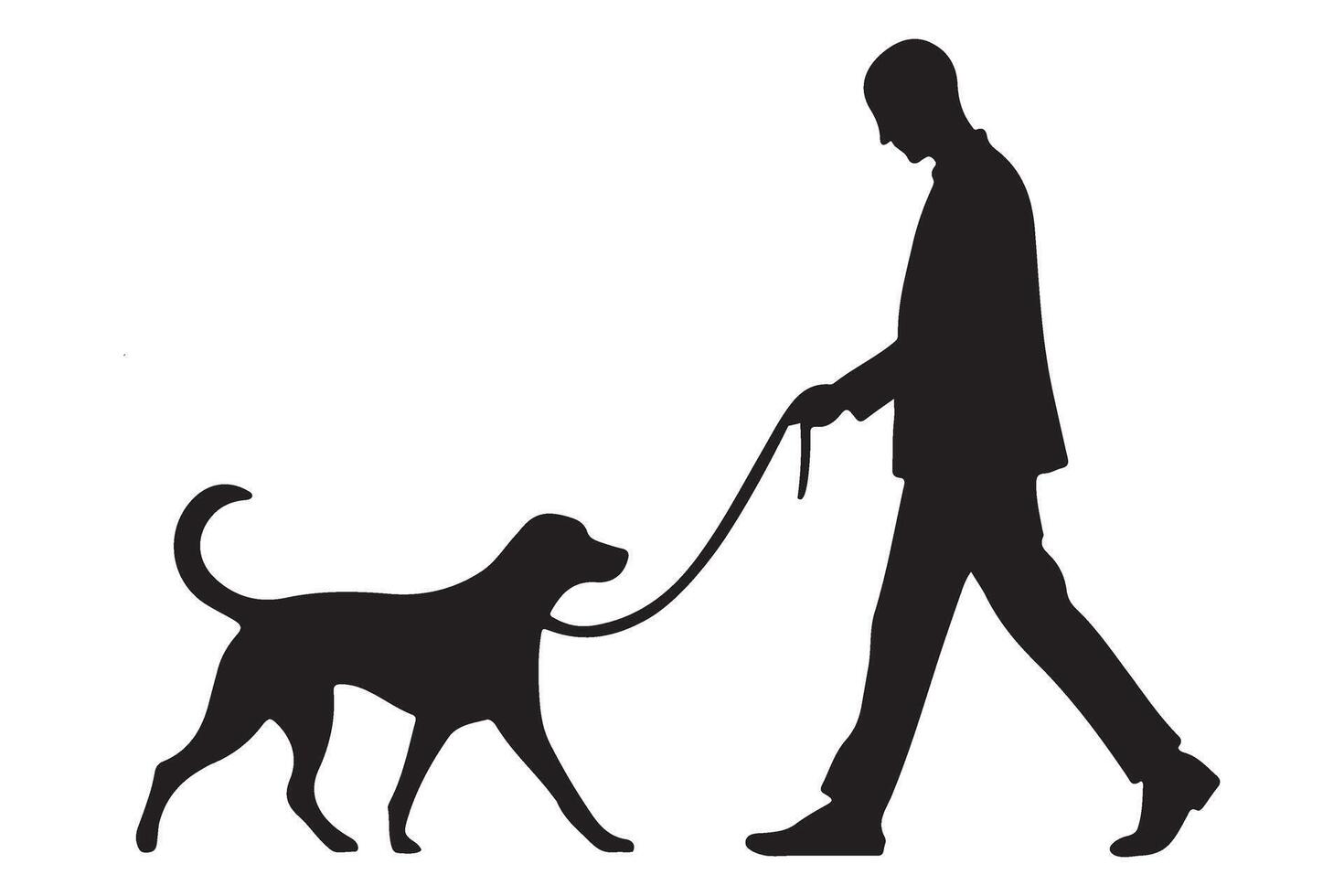 Silhouette Illustration Man Walking Dog on Leash vector