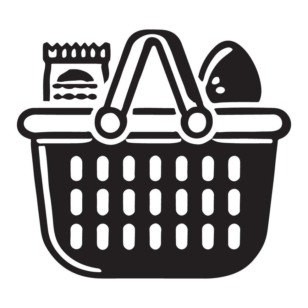 Shopping Basket Silhouette Illustration with Groceries vector