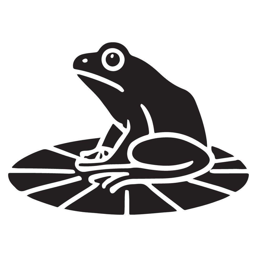 Silhouette Illustration of a Frog Resting on a Lily Pad vector
