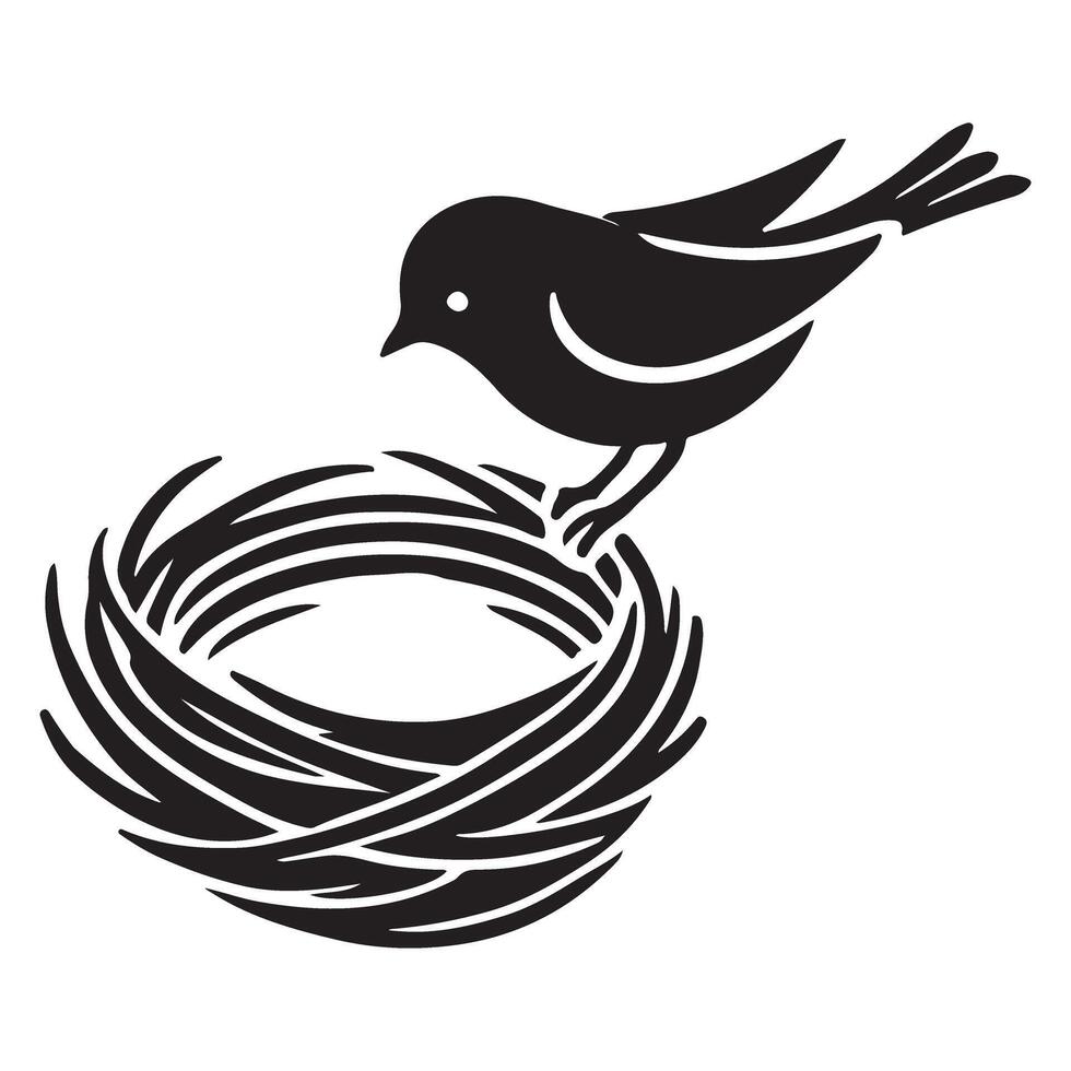Bird on Nest Silhouette Illustration for Nature Lovers vector