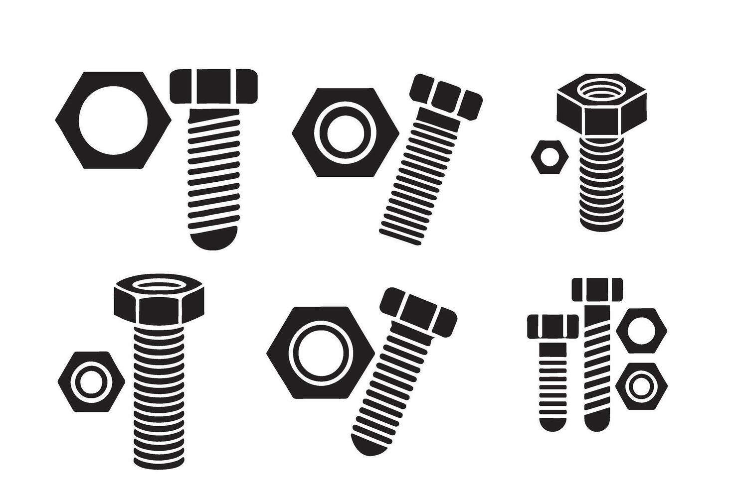 Collection of Black and White Bolt and Nut Silhouettes vector
