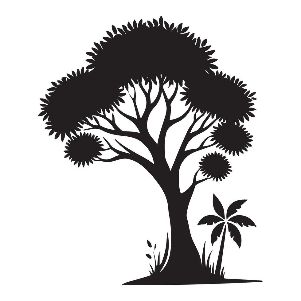 Tropical Tree with Palm Silhouette Illustration vector