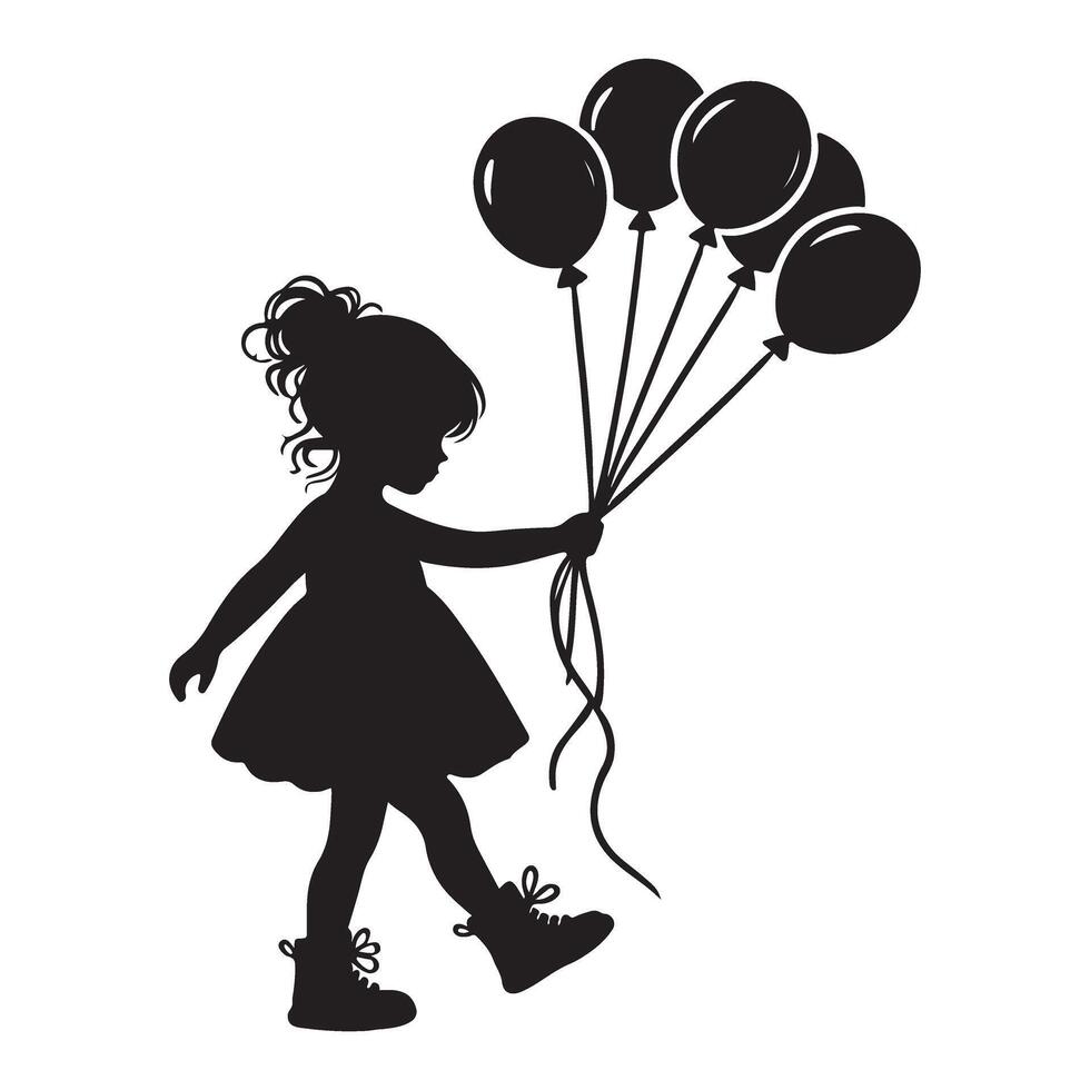 Silhouette of Little Girl with Balloons Illustration vector