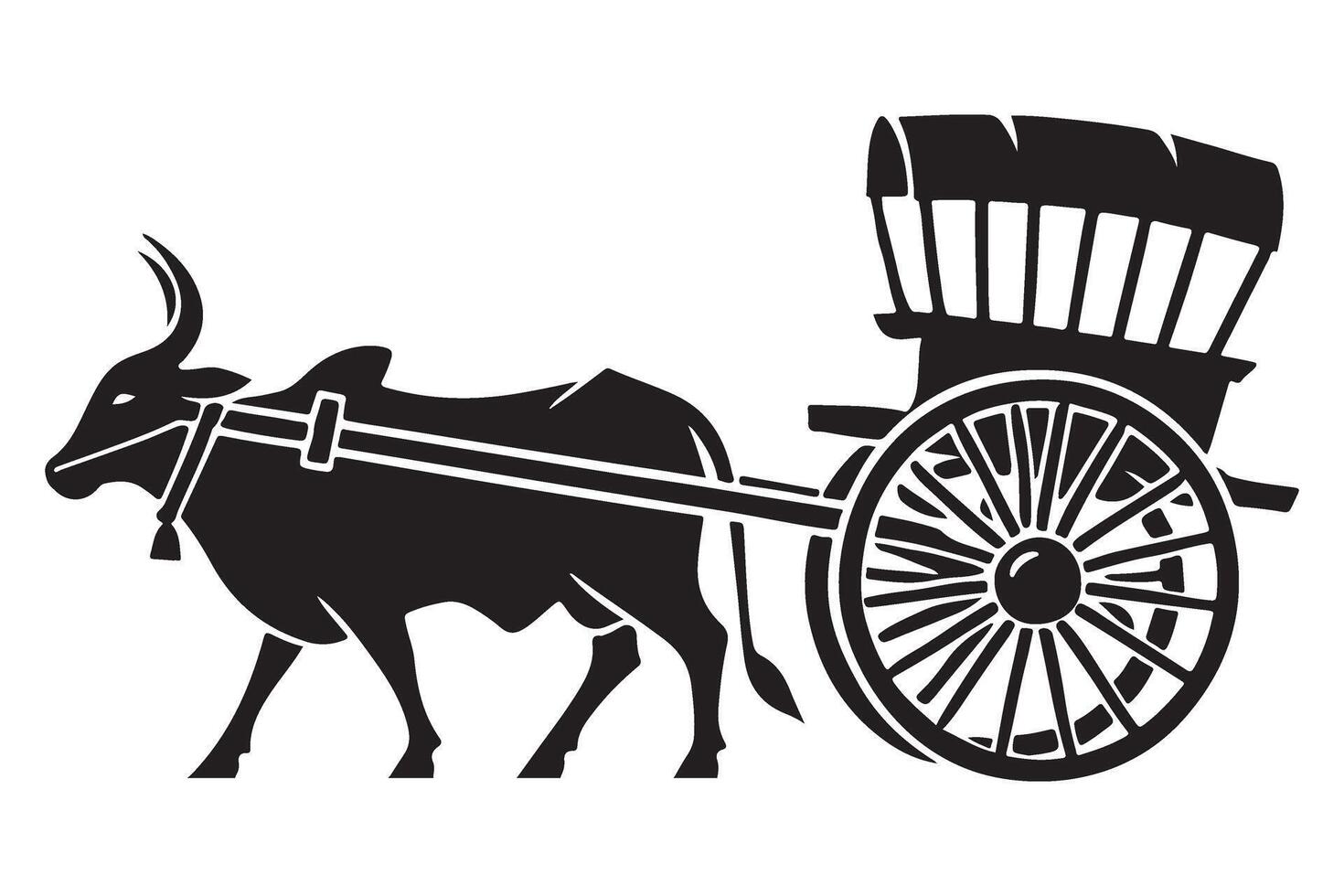 Ox-drawn Cart with Canopy Silhouette Illustration vector