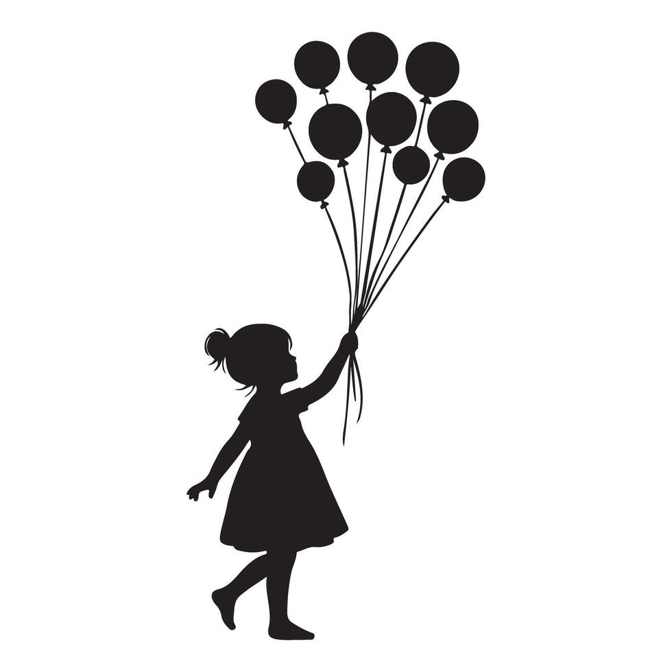 Silhouette of a Girl with Many Balloons Illustration vector