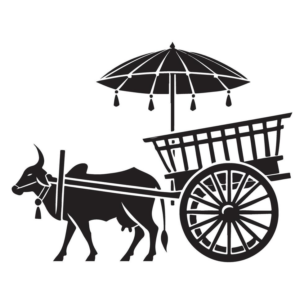 Ox Cart with Umbrella Silhouette Illustration of Traditional Vehicle vector