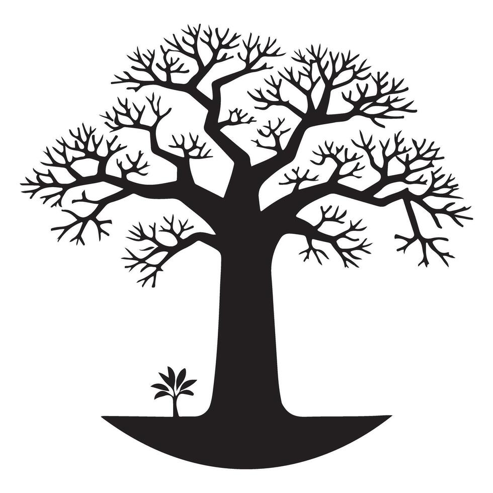 Baobab Tree and Sapling Silhouette Art vector