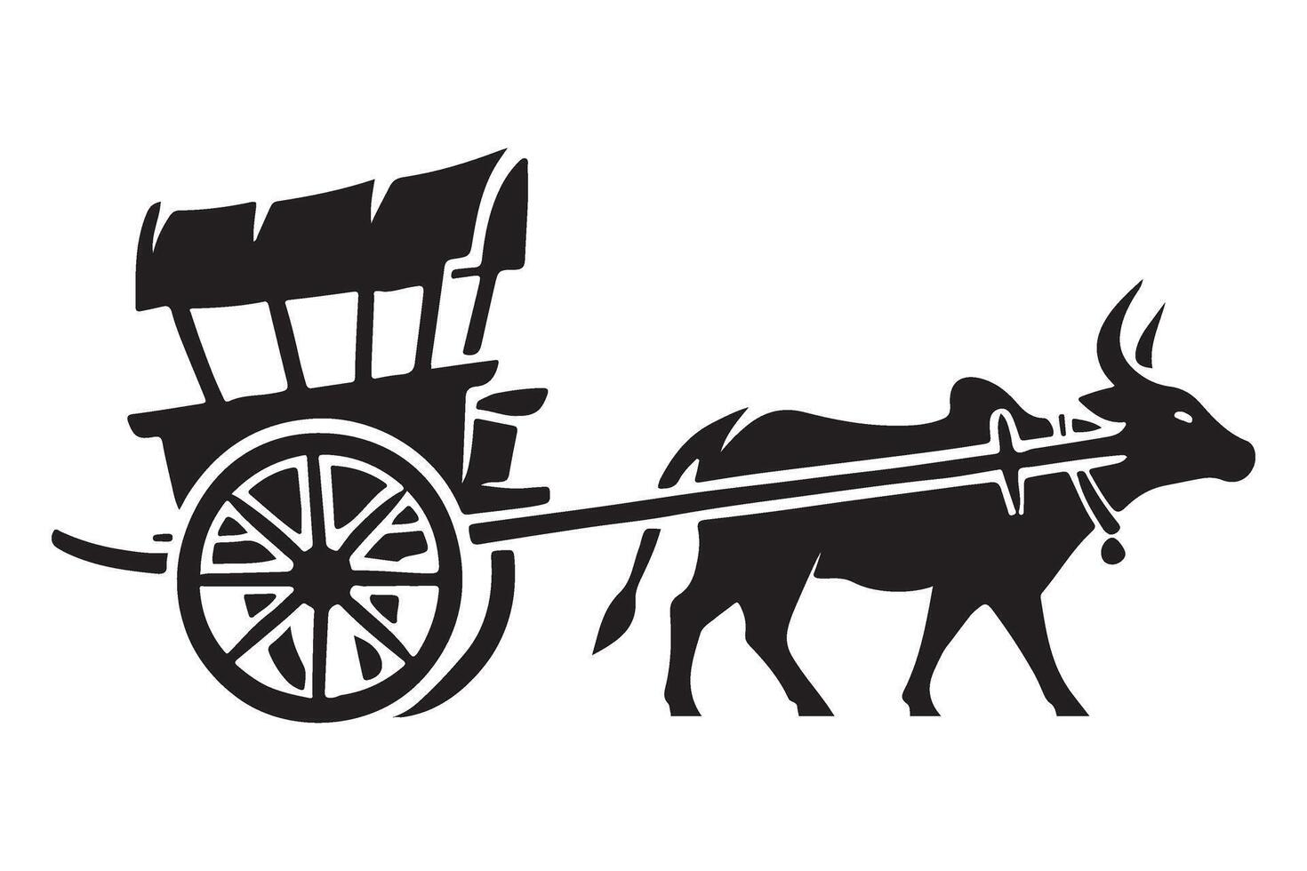 Ox-drawn Cart Silhouette Illustration for Traditional Designs vector