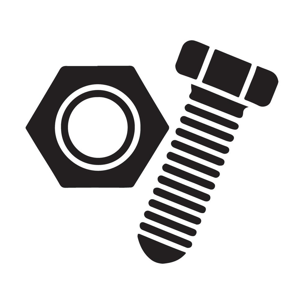Black Silhouette Illustration of Bolt and Nut vector