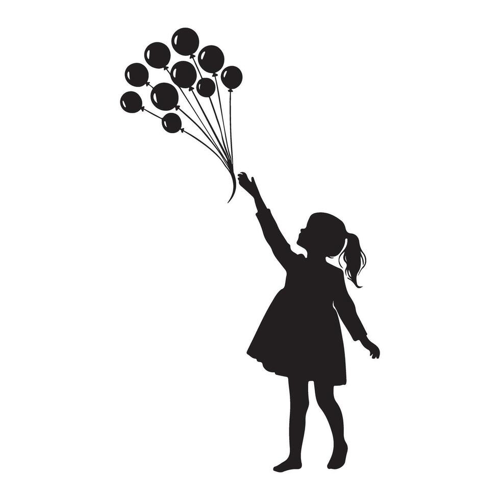 Silhouette of a Girl Reaching for Balloons Illustration vector