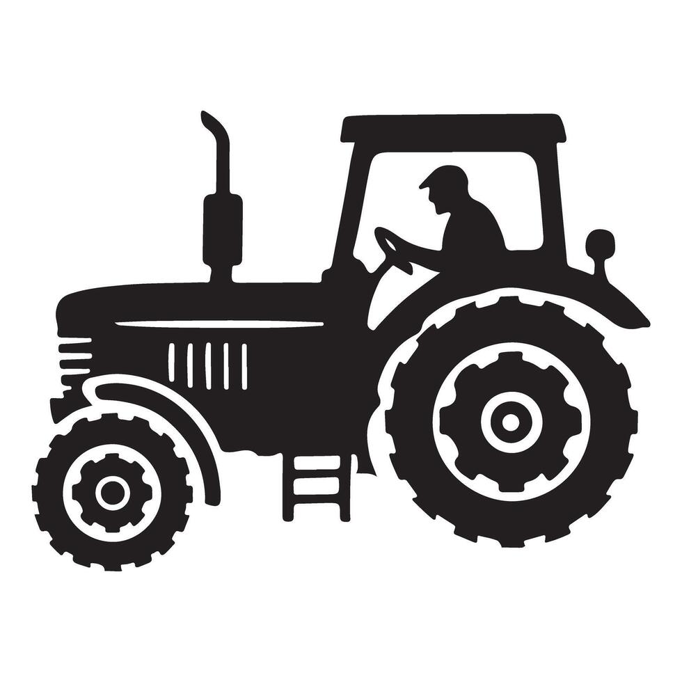Farmer Driving a Tractor Silhouette Illustration vector