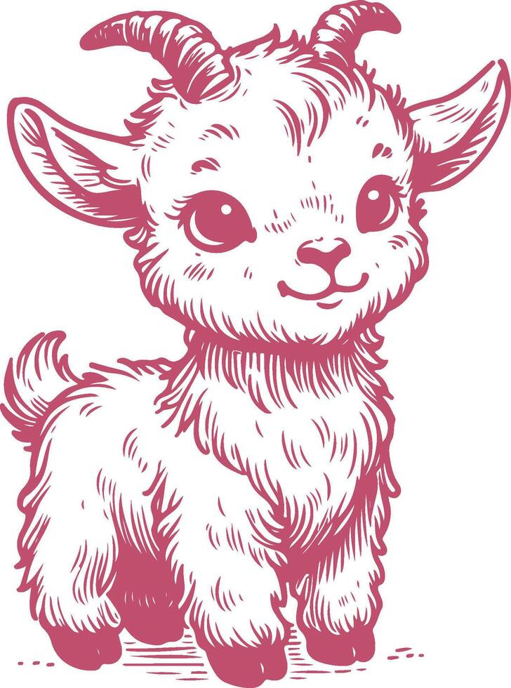 Vintage Hand-Drawn Illustration of a Standing Baby Goat with Adorable Details vector