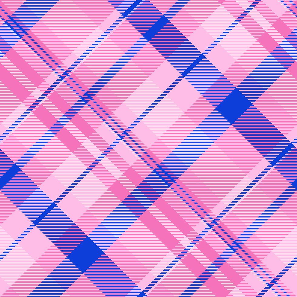 Vibrant pink and blue diagonal plaid pattern. Perfect for fashion, textile, or web design projects needing a modern, energetic feel. vector