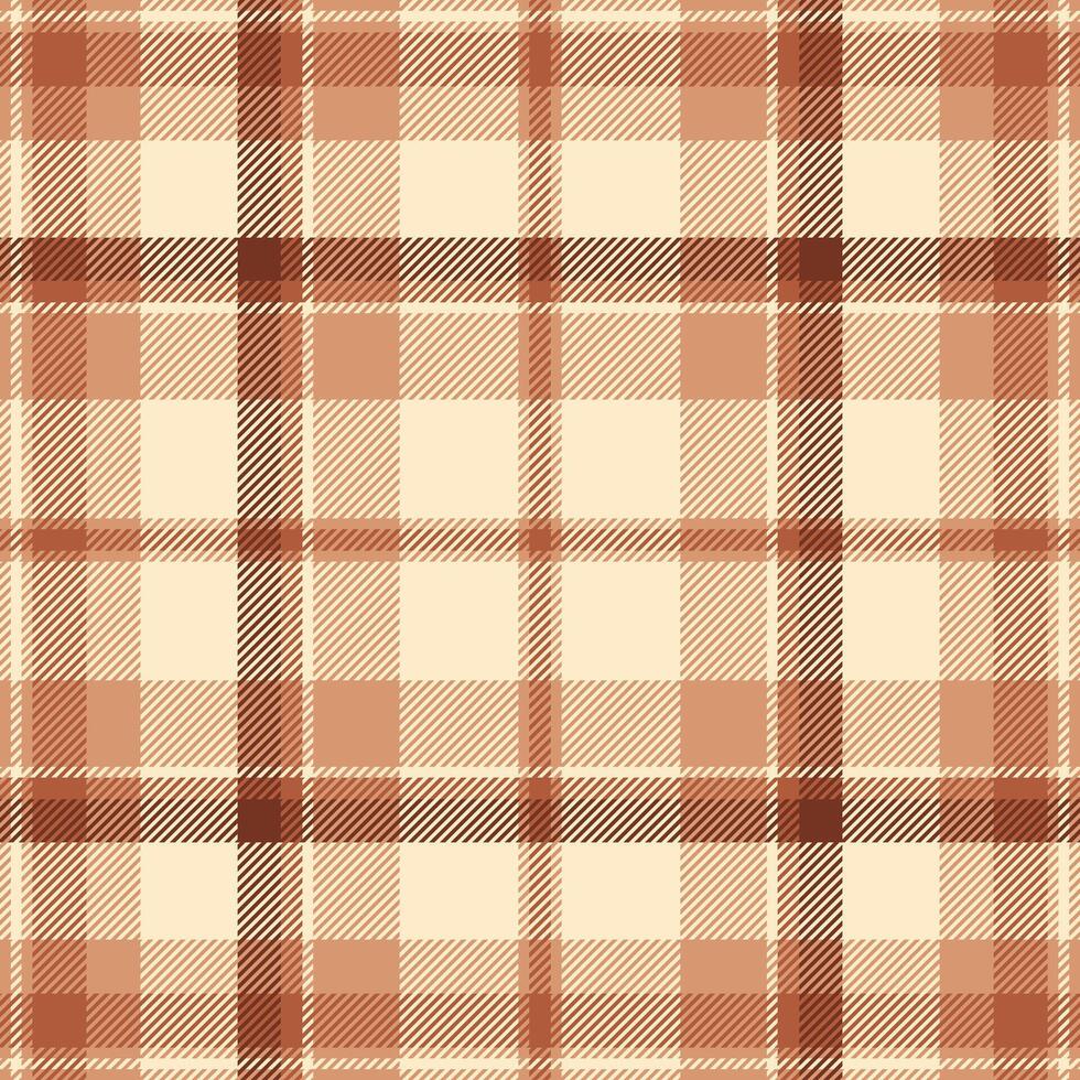 Installing plaid texture fabric, primary pattern seamless background. Fold textile check tartan in orange and blanched almond colors. vector