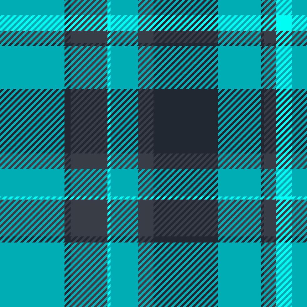 Occupation fabric check, december seamless pattern texture. Wallpaper tartan textile plaid background in dark and cyan colors. vector