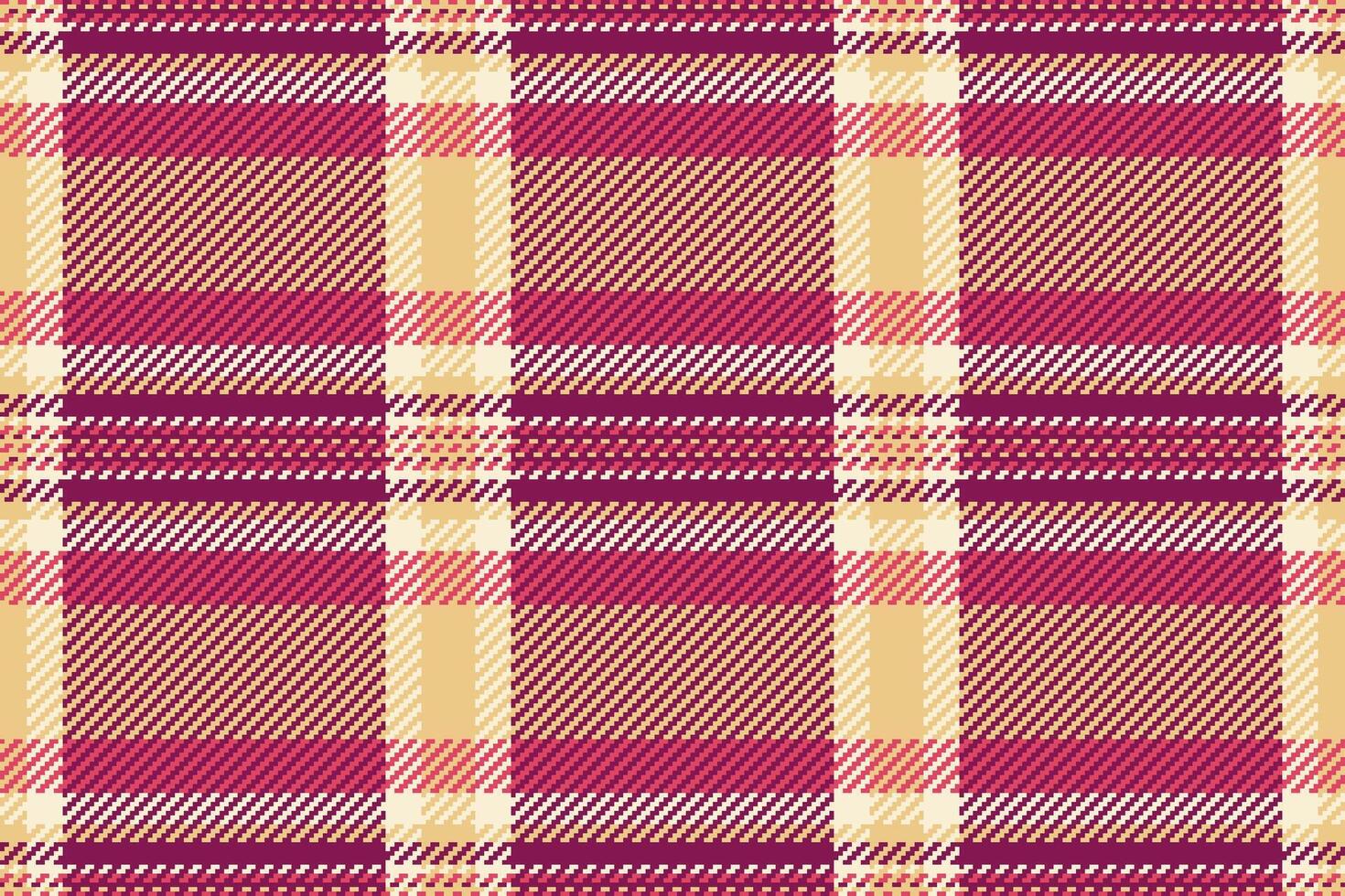 Sixties texture fabric seamless, 50s pattern check plaid. Relief textile tartan background in pink and amber colors. vector