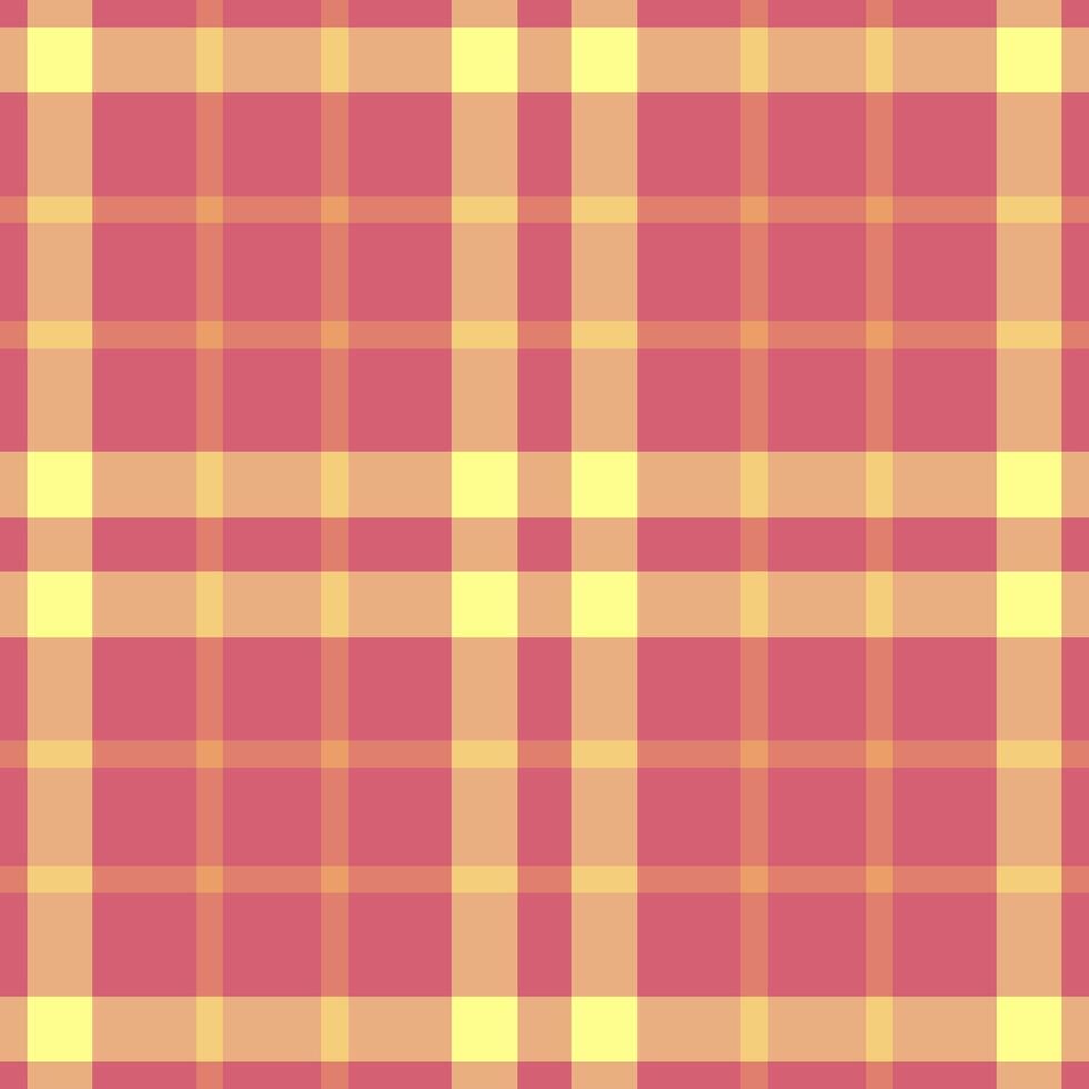 Vibrant pastel plaid pattern. Perfect for textile design, website backgrounds, or fashion projects. Seamless repeat texture in soft pink, peach, and yellow tones. vector