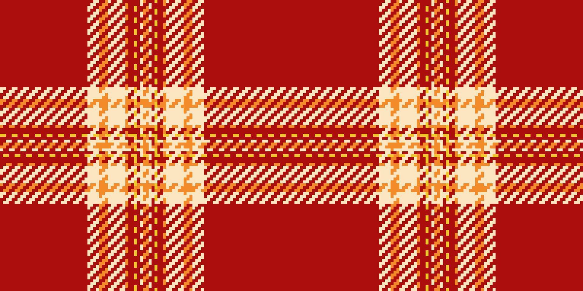 Close up seamless pattern, copy space texture background textile. Tee check plaid fabric tartan in red and bisque colors. vector